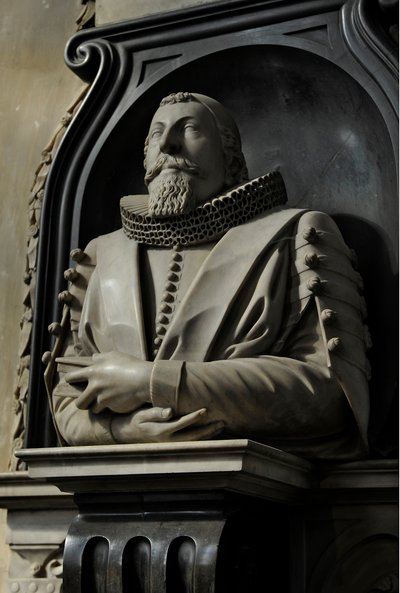 Hugo Barkerin muistomerkki, 1632 (marmori) tekijältä Nicholas Stone