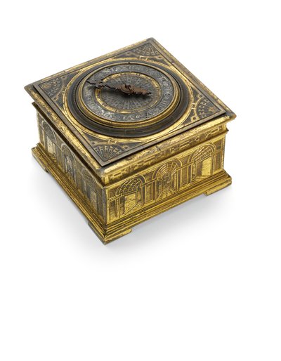 Elizabeth I kaiverrettu silmiinpistävä vaakasuuntainen pöytäkello, n. 1590-1600 tekijältä Nicholas Vallin