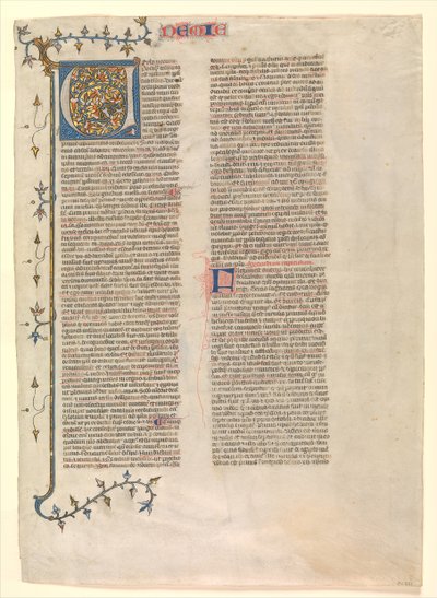 Alkukirja V Nehemian kommenteista, yksi kuudesta kuvitetusta lehdestä..., n. 1360-1380. tekijältä Nicholas of Lyra