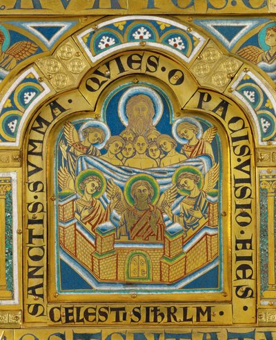 Taivaallinen Jerusalem, Verdunin alttarilta ... (emalilaatta leikekuviointitekniikalla kullattua kuparia vasten) tekijältä Nicholas of Verdun