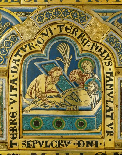 Kristuksen hautaaminen ... (emali kullatulle kuparille) tekijältä Nicholas of Verdun