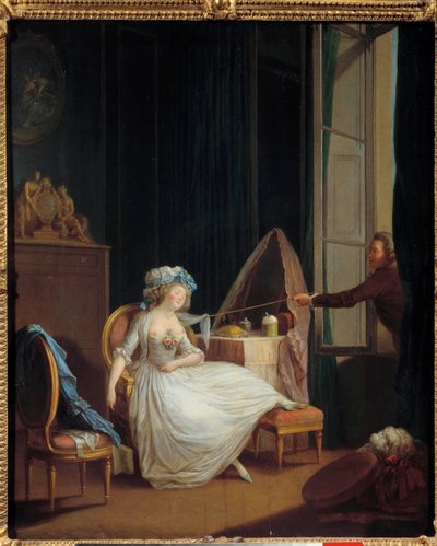 Kevytmielinen rakkaus Mies löytää rinnallaan nukkuvan nuoren naisen rinnan. Niklas Lavreincen (1737-1807) maalaus. 1700-luvun Pariisi. Musee Cognacq Jay tekijältä Niclas II Lafrensen