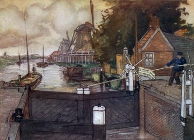 Noordervaldeursluis, Zaandam (väri litho) tekijältä Nico Jungman