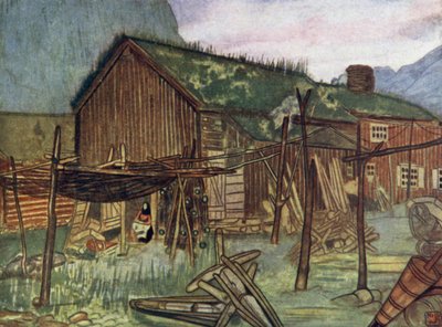Norja: Kalastusverkot Sundalsorenissa (väri litho) tekijältä Nico Jungman