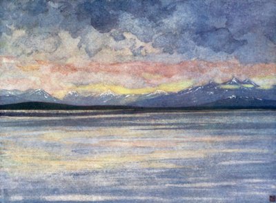 Norja: Vuoret ja vuono Moldea päin (väri litho) tekijältä Nico Jungman