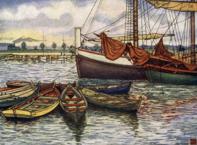 Norja: Trondhjem, Old Boats (väri litho) tekijältä Nico Jungman