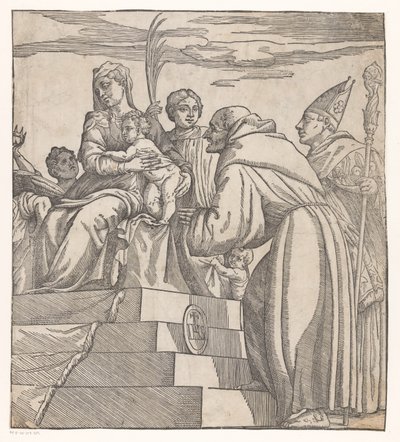 Doge Francesco Donato polvistuu Marian ja Kristuksen edessä (oikea puolisko) tekijältä Nicolò Boldrini (attributed to)