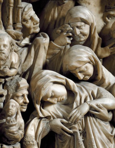 Goottilainen taide: "" Ristiinnaulitseminen"" Nicola Pisanon (1215/20-1278/84) marmorisaarnatuolien kohokuvio (yksityiskohta saarnatuolista) 1266-1268 - Cathedrale Notre-Dame-de-l
