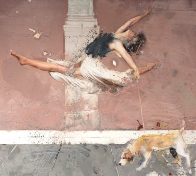 Ballerina koiran kanssa, 2021 (öljy kankaalle) tekijältä Nicola Pucci