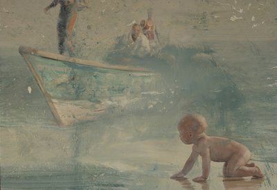 Lapsi rannalla, 2016 (öljy kankaalle) tekijältä Nicola Pucci