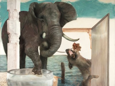 Elefantti koiran kanssa, 2011 (öljy kankaalle) tekijältä Nicola Pucci