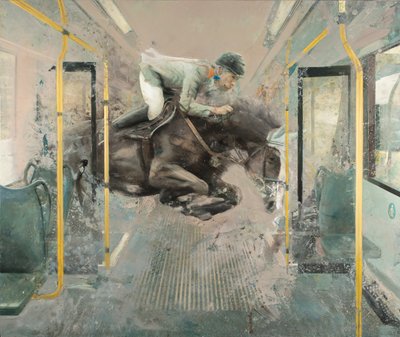 Raitiovaunuhyppy II, 2019 (öljy kankaalle) tekijältä Nicola Pucci