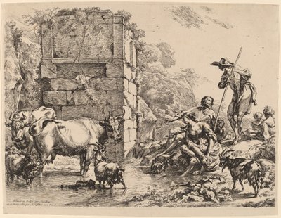 Lehmän juominen, 1680. tekijältä Nicolaes Berchem