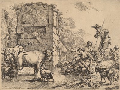 Lehmän juominen, 1680. tekijältä Nicolaes Berchem