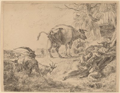 Lehmän kusiminen. tekijältä Nicolaes Berchem