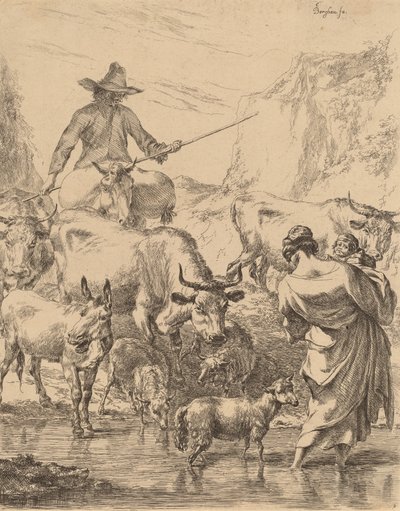 Lauma ylittää puron. tekijältä Nicolaes Berchem