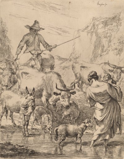Lauma ylittää puron. tekijältä Nicolaes Berchem