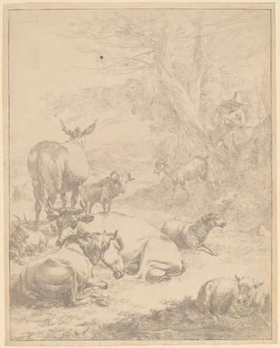 Lepäävä lauma. tekijältä Nicolaes Berchem