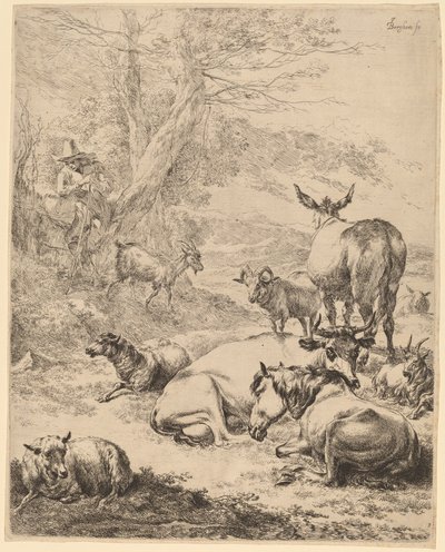 Lepäävä lauma. tekijältä Nicolaes Berchem