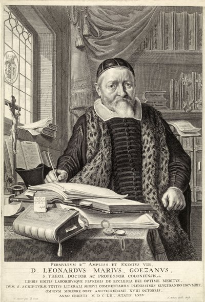 D. Leonardus Marius Goezanus, pub. 1654 (kaiverrus) tekijältä Nicolaes Cornelisz (c.1592 1655) Moeyaert