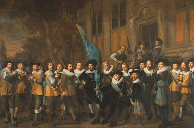 Amsterdamin IV. piirin upseerit ja muut kansalaiskaartilaiset kapteeni Jan Claesz van Vlooswijckin ja luutnantti Gerrit Hudden johdolla tekijältä Nicolaes Eliasz Pickenoy