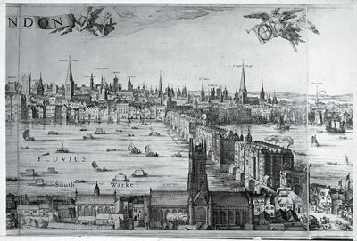 Iso-Britannia, Englanti, näkymä Lontoon kaupunkiin London Bridgen kanssa tekijältä Nicolaes Jansz (1586 1652) Visscher