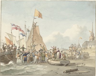 Prinssi Willem Frederikin saapuminen Scheveningeniin 30. marraskuuta 1813 tekijältä Nicolaes Lodewick Penning (signed by artist)