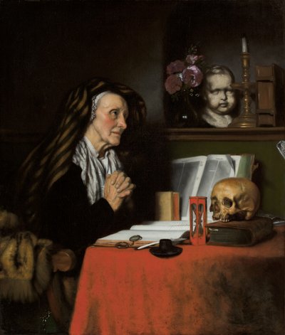 Vanha nainen rukoilemassa, noin 1655 tekijältä Nicolaes Maes