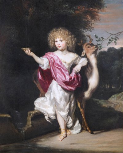 ""Muotokuva tytöstä hirven kanssa"" (Muotokuva tytöstä hirven kanssa) Nicolaes Maesin (1634-1693) maalaus - Öljy kankaalle Koko 58x49 cm Fondation Custodia tekijältä Nicolaes Maes