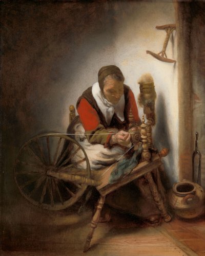 Spinner, seinällä roikkuva niddy-noddy tekijältä Nicolaes Maes