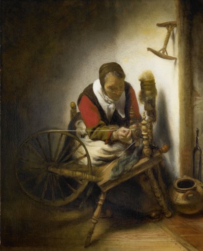 Spinner, seinällä roikkuva niddy-noddy tekijältä Nicolaes Maes