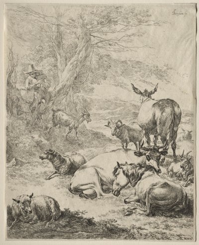 Eläimet lepotilassa. tekijältä Nicolaes Pietersz. Berchem