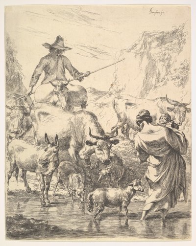 Lauma ylittää virran. tekijältä Nicolaes Pietersz. Berchem