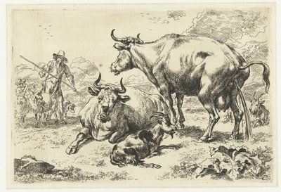 Valehtelee ja kusee lehmä Eläimet (sarjan nimi) tekijältä Nicolaes Pietersz Berchem