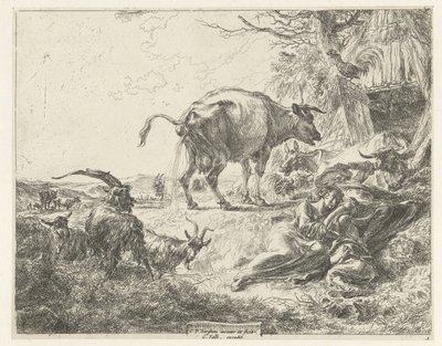 Nukkuva paimenperhe ja lepäävä karja tekijältä Nicolaes Pietersz Berchem