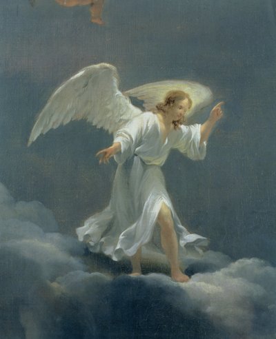 Ilmoitus paimenille, yksityiskohta enkelistä tekijältä Nicolaes Pietersz. Berchem
