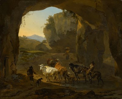 Lehmänpaimenet luolassa tekijältä Nicolaes Pietersz. Berchem