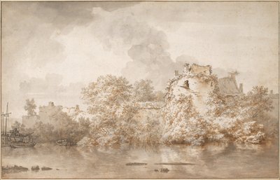 Joen maisema lähellä Montfoortia tekijältä Nicolaes Pietersz. Berchem