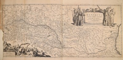 Danubius fluuius Europae maximus a fontibus ad ostia cum omnibus flumnibus ab utroque latere in illum defluentibus tekijältä Nicolaes Visscher