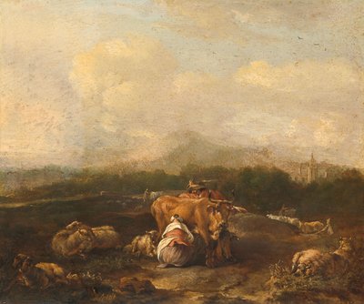 Italialainen maisema karjan kanssa tekijältä Nicolaes van Helt Stockade