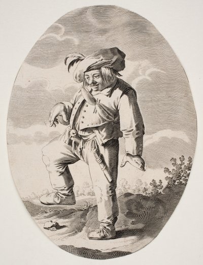 Tanssiva maanviljelijä lintu kärpäsessään tekijältä Nicolaes van Lijnhoven