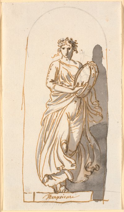 Terpsichore, tanssin muusa, patsaana markkinarakossa tekijältä Nicolai Abildgaard