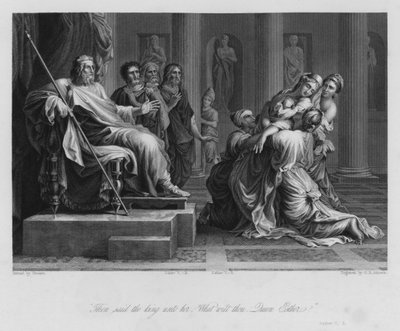 Ester ennen Ahasverusta, Ester V, 3 (kaiverrus) tekijältä Nicolas (after) Poussin