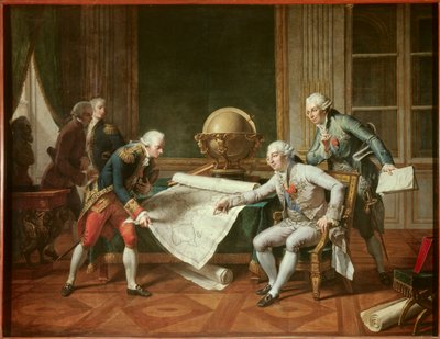 Ranskan kuningas Ludvig XVI (1754-1793) antoi ohjeita kapteeni Jean-Francois Galaupille, La Perousen jaarlille (Jean Francois Laperouse) tekijältä Nicolas Andre Monsiau