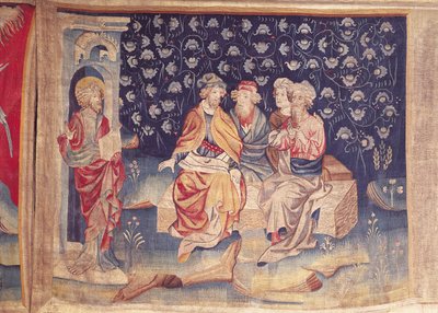Keskustelu ylösnousemuksesta, nro 76 teoksesta "The Apocalypse of Angers", 1373-87 (kuvakudos) tekijältä Nicolas Bataille