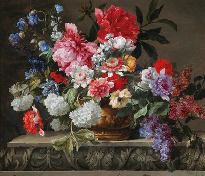 Asetelma ruusuista, tulppaaneista, anemoneista ja lilasta, 1600-luvun toinen puoli. tekijältä Nicolas Baudesson