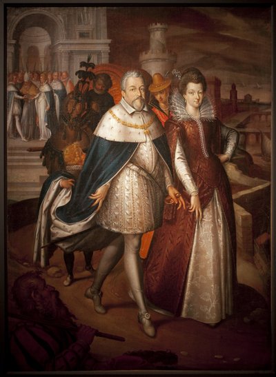 Muotokuva Francois I de Medicisistä (1541-1587), Toscanan suurherttuasta ja hänen tyttärestään Marie de Medicisistä (1575-1642), tulevasta Ranskan kuningattaresta. Herttualla on Kultaisen Fleecen ritarikunnan kaulakoru. Nicolas Bolleryn maalaus (kuollut 16 tekijältä Nicolas Baullery