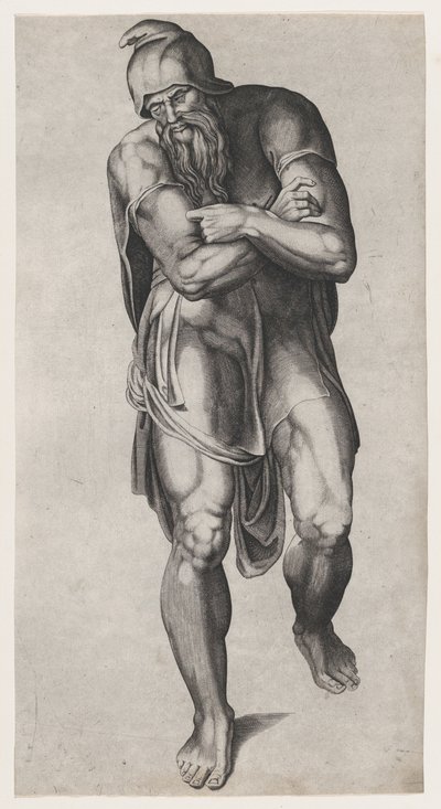 Joseph Arimathealainen Michelangelon ristiinnaulitsemisen freskon jälkeen Cappella Paolinassa, V..., 1540-66. tekijältä Nicolas Beatrizet