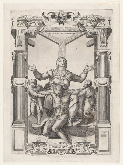 Pietà enkelien kanssa ristin edessä, 1547, 1547. tekijältä Nicolas Beatrizet