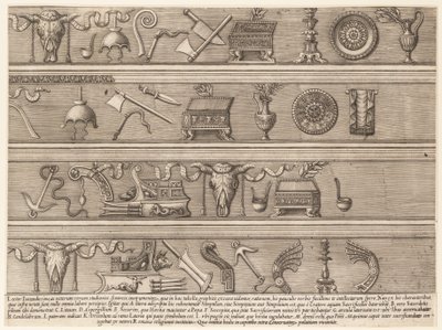 Rooman loiston peili: uhriinstrumentit, jotka perustuvat Ancient Relief Sc... -tutkimukseen, n. 1550-75. tekijältä Nicolas Beatrizet.